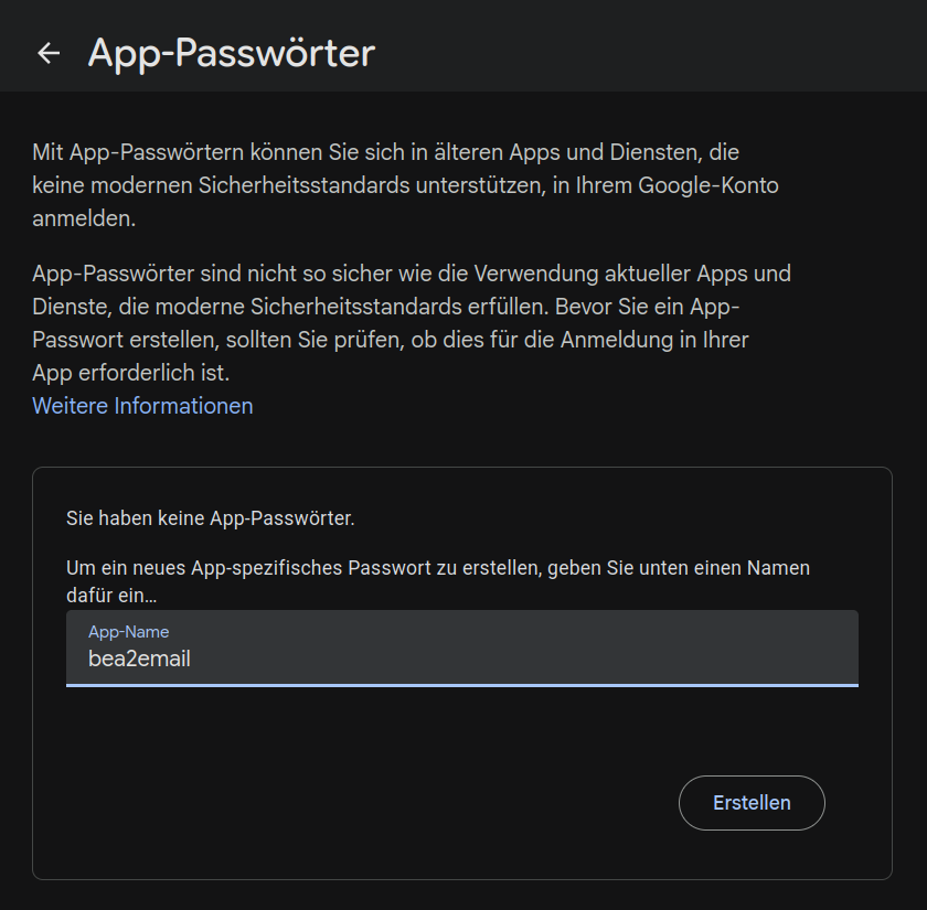 Namen für das App-Passwort vergeben