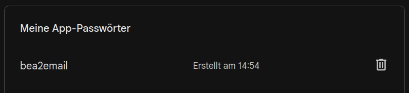 Übersicht der aktiven App-Passwörter