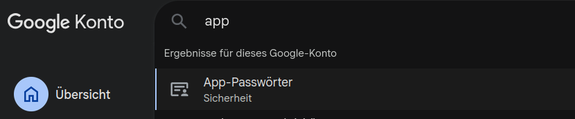 Suche nach App-Passwörter in der Google-Kontoverwaltung